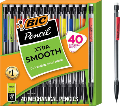 BIC Xtra-Smooth Pastel Mechanical Pencils with Erasers, Medium Point (0.7mm), 40-Count Pack, Bulk Mechanical Pencils for School or Office Supplies