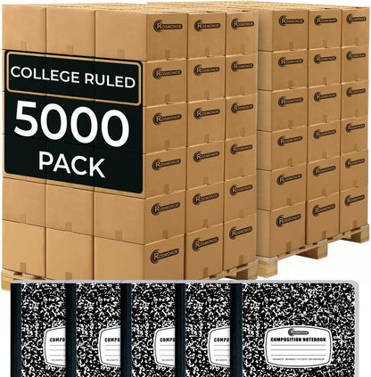 Rosmonde 50 Pack Bulk Composition Notebooks, College Ruled Notebook, 200 Pages (100 Sheets), 9-3/4 x 7-1/2", Hard Cover, Black Marble Composition Journal Book, Bulk Notebooks for School & College