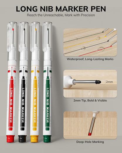 Carpenter Pencils with Sharpener, 2.8mm Mechanical Pencil Set with 26 Refills, Waterproof Deep Hole Long Nib Marker for Architect Marking, Heavy Duty Woodworking Tools for Construction Electricians