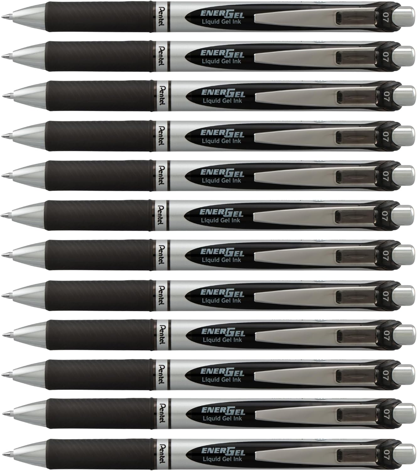 Pentel EnerGel RTX Retractable Liquid Gel Pen, (0.7mm) Medium Line, Metal Tip, Black Ink, Box of 12 (BL77-A)