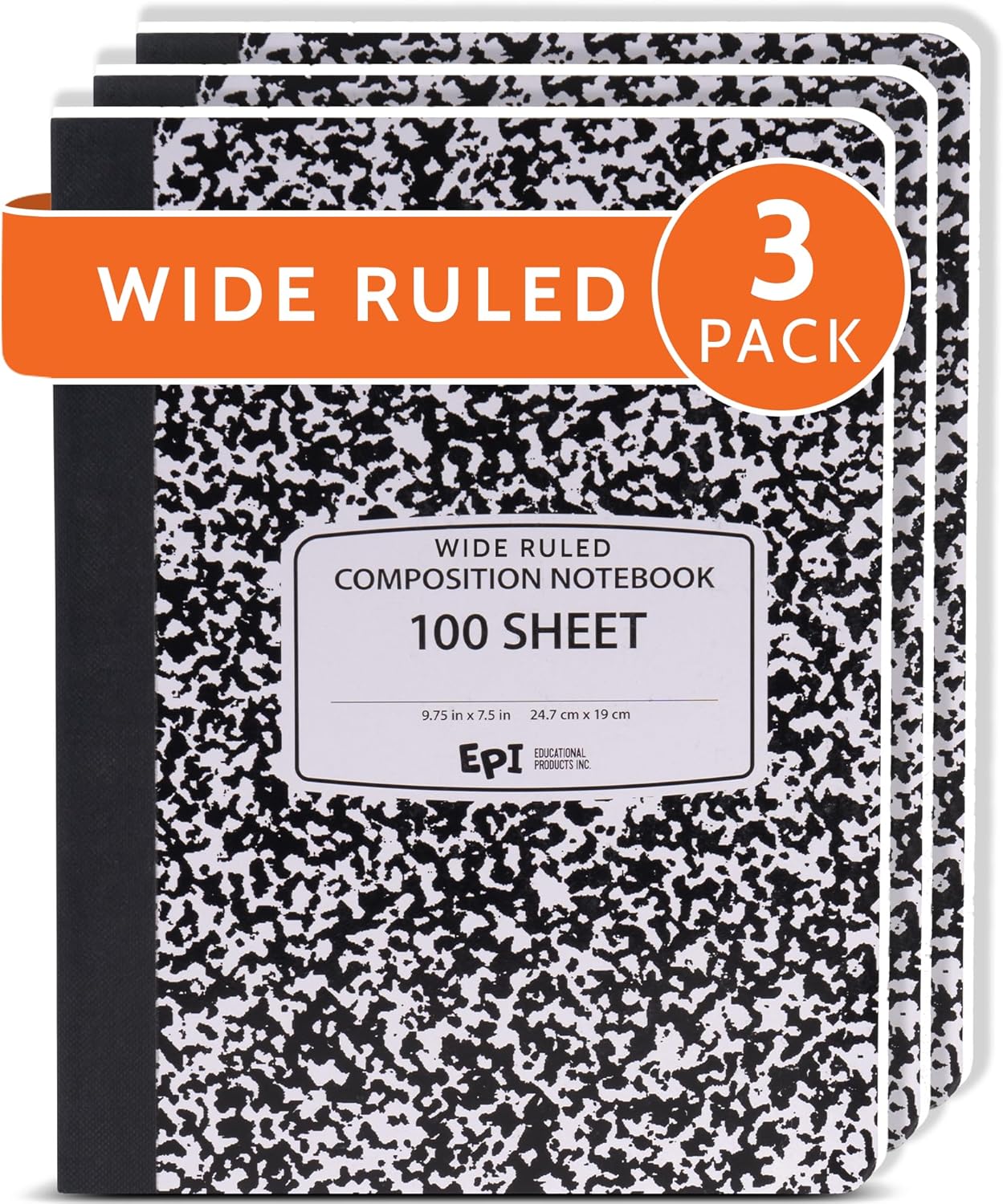48 Pack - EPI Marble Hardcover Wide Ruled Composition Notebook | 200 Pages (100 Sheets), 9.75 x 7.5 in, Sturdy Sewn Binding | School, Office, Journaling, Notes