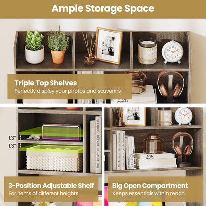 Tangkula Desktop Bookshelf, Countertop Storage Hutch with 5 Shelves for Computer Desk, Desk 3-Tier Display Rack, Multipurpose Wood Desktop Hutch Storage Organizer for Dorm Office Home