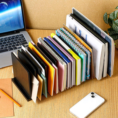 Threehoney Desk File Organizer 15 Compartments Vertical File Organizer Wood Mail Holders Countertop Letter Sorter Desktop Mail Paper Holder Folder Filing Cell Phone Document Storage Tray(Black)