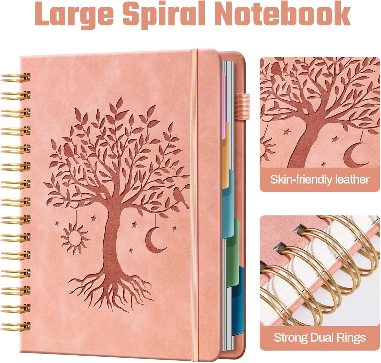 Ovesmusl Hardcover Spiral Notebook 8.5" x 11" with 5 Removable Dividers 300 Pages Leather 5 Subject Notebook College Ruled 100GSM Large Spiral Notebooks for Work Thick Lined Journal for Women, Green