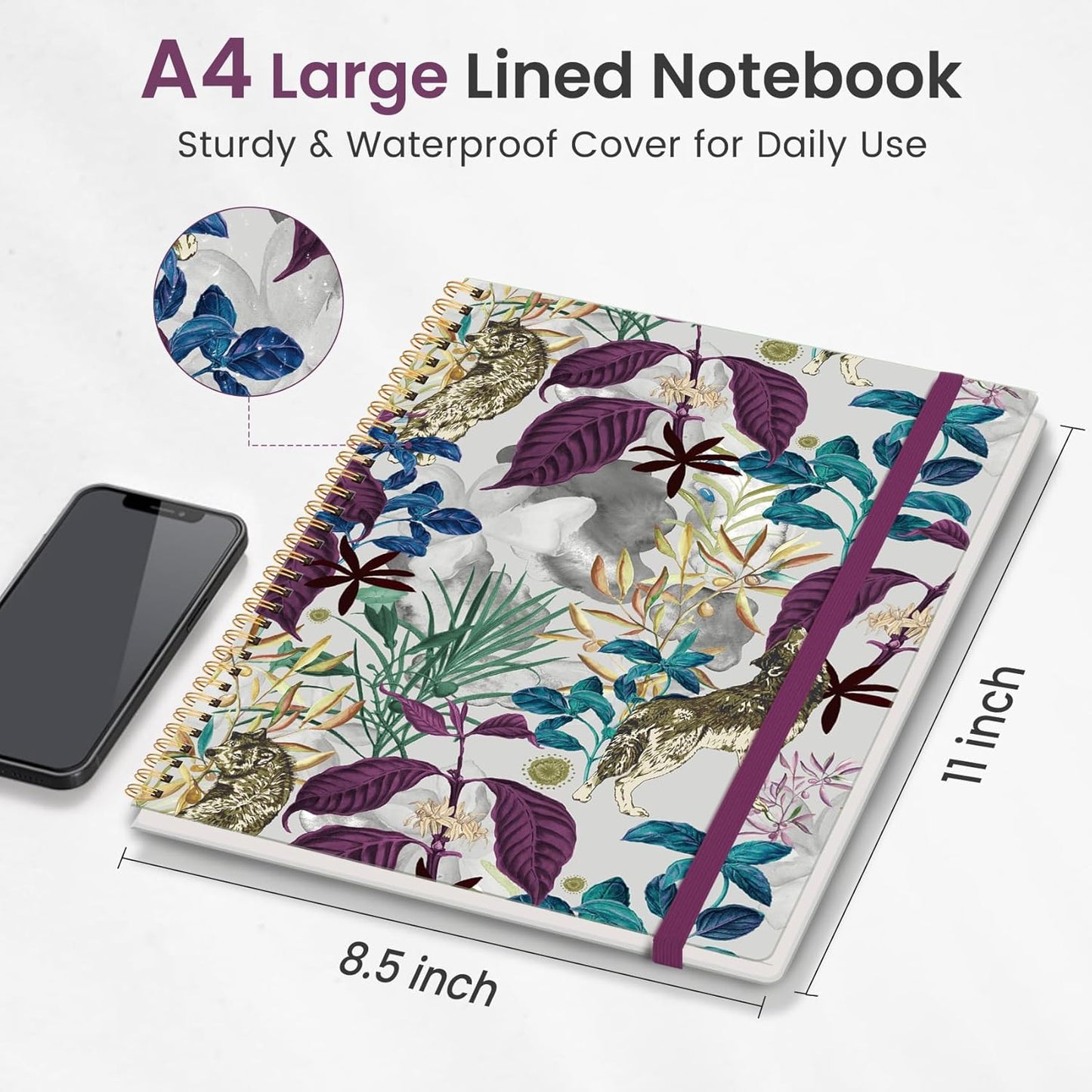 Taja Large Spiral Lined Journal for Women, 8.5" x 11" Notebooks for Work Collge Ruled, A4 Aesthetic Cute Journaling Notebooks for Writing, Plastic Cover, Celestial