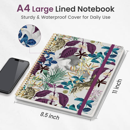 Taja Large Spiral Lined Journal for Women, 8.5" x 11" Notebooks for Work Collge Ruled, A4 Aesthetic Cute Journaling Notebooks for Writing, Plastic Cover, Celestial