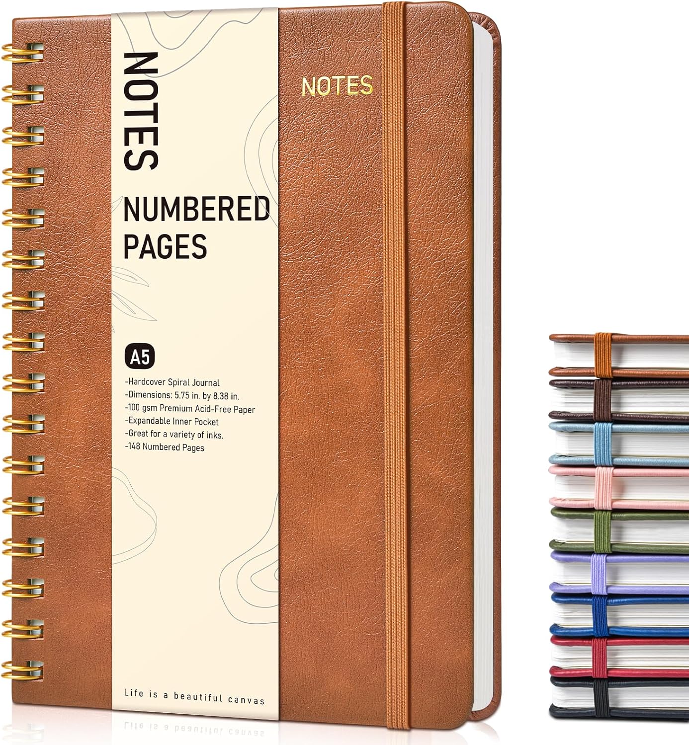 Lined Spiral Journal Notebook, A5 Hardcover Spiral Journals for Women Men, 150 Numbered Pages Spiral Bound Notebook, 100 GSM College Ruled Notebooks for Work, Note Taking 5.75" x 8.38", Olive Green