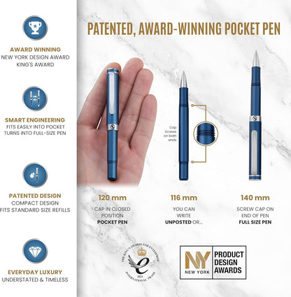 Scriveiner Black Rollerball EDC Luxury Pen, Stunning Pocket Pen with Chrome Finish, Cool Writing, Best Gift for Men & Women, German Schmidt Refill, Nice Present, Fancy Office Designer Set