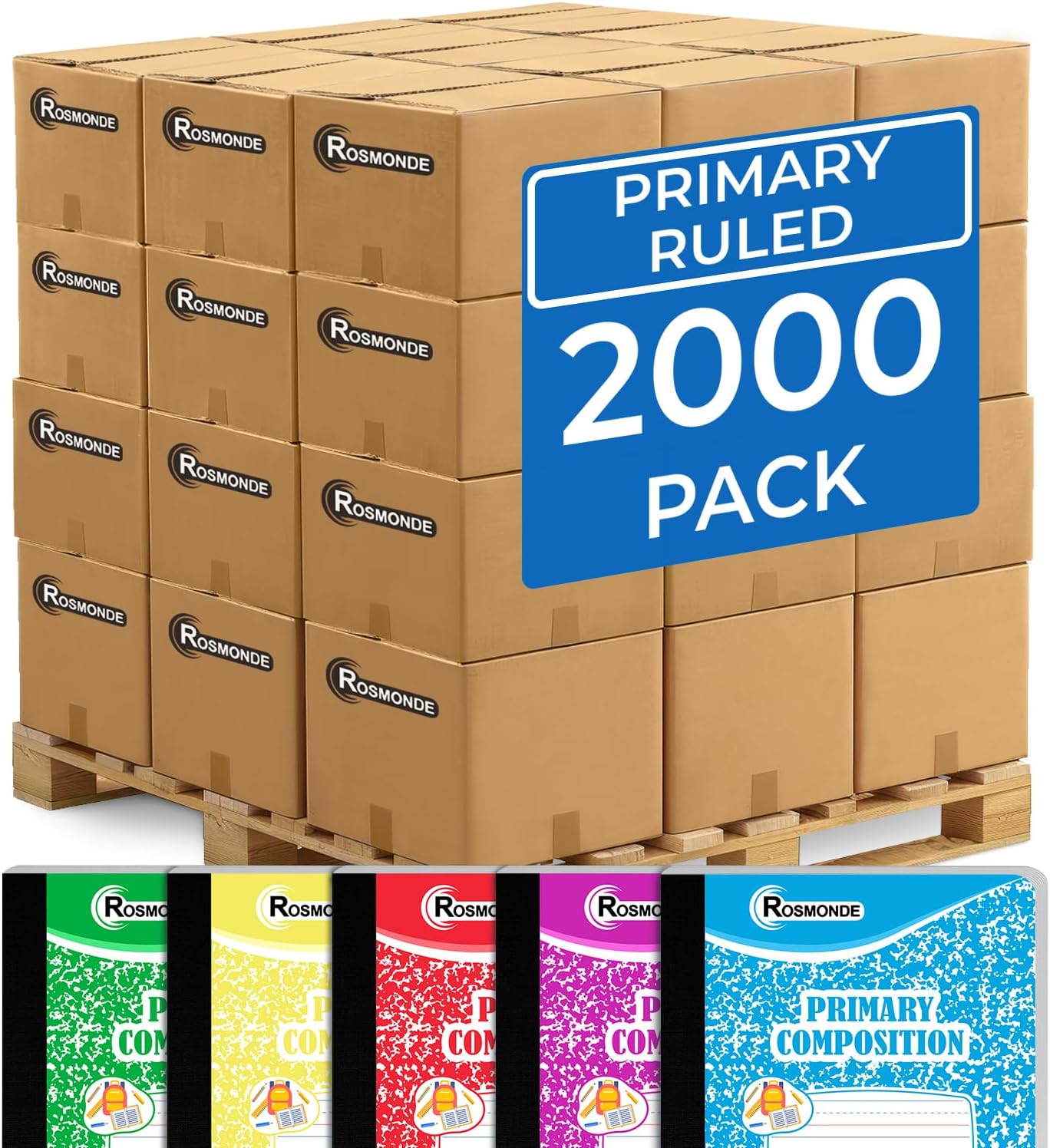 Rosmonde 50 Pack Composition Notebooks Bulk, Wide Ruled Composition Notebook, 200 Pages (100 Sheets), 9-3/4 x 7-1/2, Black Marble, Bulk School Supplies, Office Notebooks, Bulk Notebooks for School