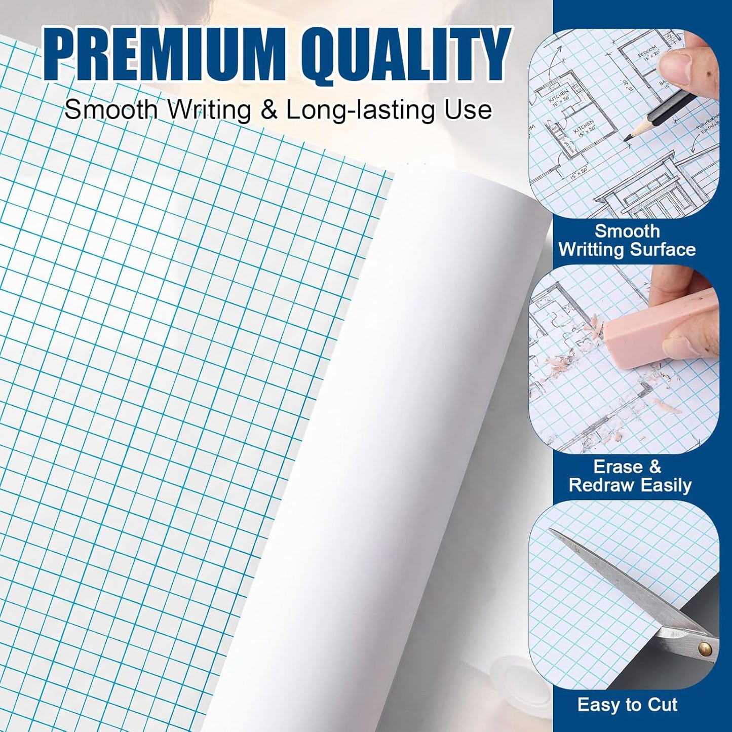 Jetec 1 Roll Large Grid Graph Paper Roll 1" Grid 16.5 Inch x 98ft Sewing Pattern Paper for Back to School Classroom Teaching Drafting Supplies Kids Students Gifts