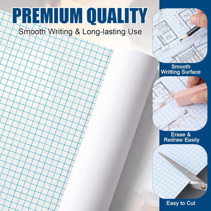 Jetec 1 Roll Large Grid Graph Paper Roll 1" Grid 16.5 Inch x 98ft Sewing Pattern Paper for Back to School Classroom Teaching Drafting Supplies Kids Students Gifts