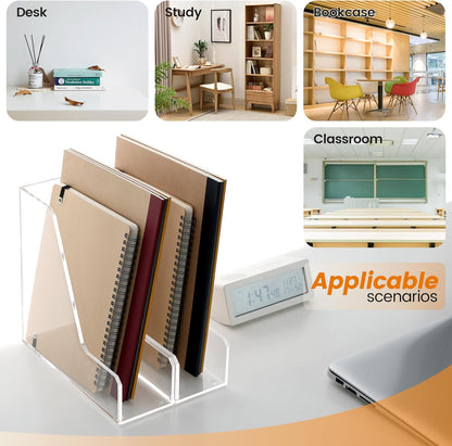 HeZone Acrylic Magazine Rack File Holder Desk Organizers and Storage 2-Pack Small Clear Acrylic Vertical Magazine Holder Book Stand for Office Desk