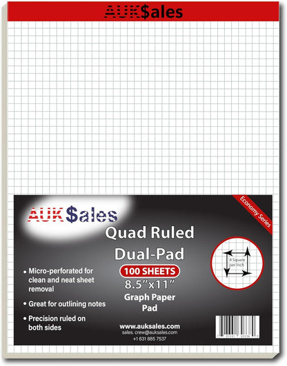 Grid Paper Pad 5x8 Inches, Graph Paper Pad 4x4, Grid Notepad, 1 Pack, 5x8 Graph Paper 1/4 Grid, Graphing Paper, Engineering Pad, 100 Sheets 200 Pages Perforated Pad for School, Home, & Office