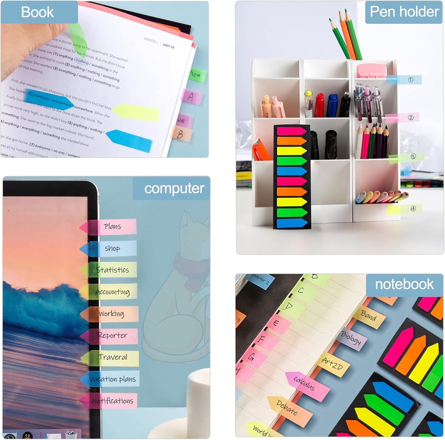Ericter 1200 Pcs Sticky Tabs Page Markers Sticky Index Tabs, Arrow Flag Tabs - 10 Primary Color Tabs Page Flag Markers Bookmarks Book Tabs for Annotating Books