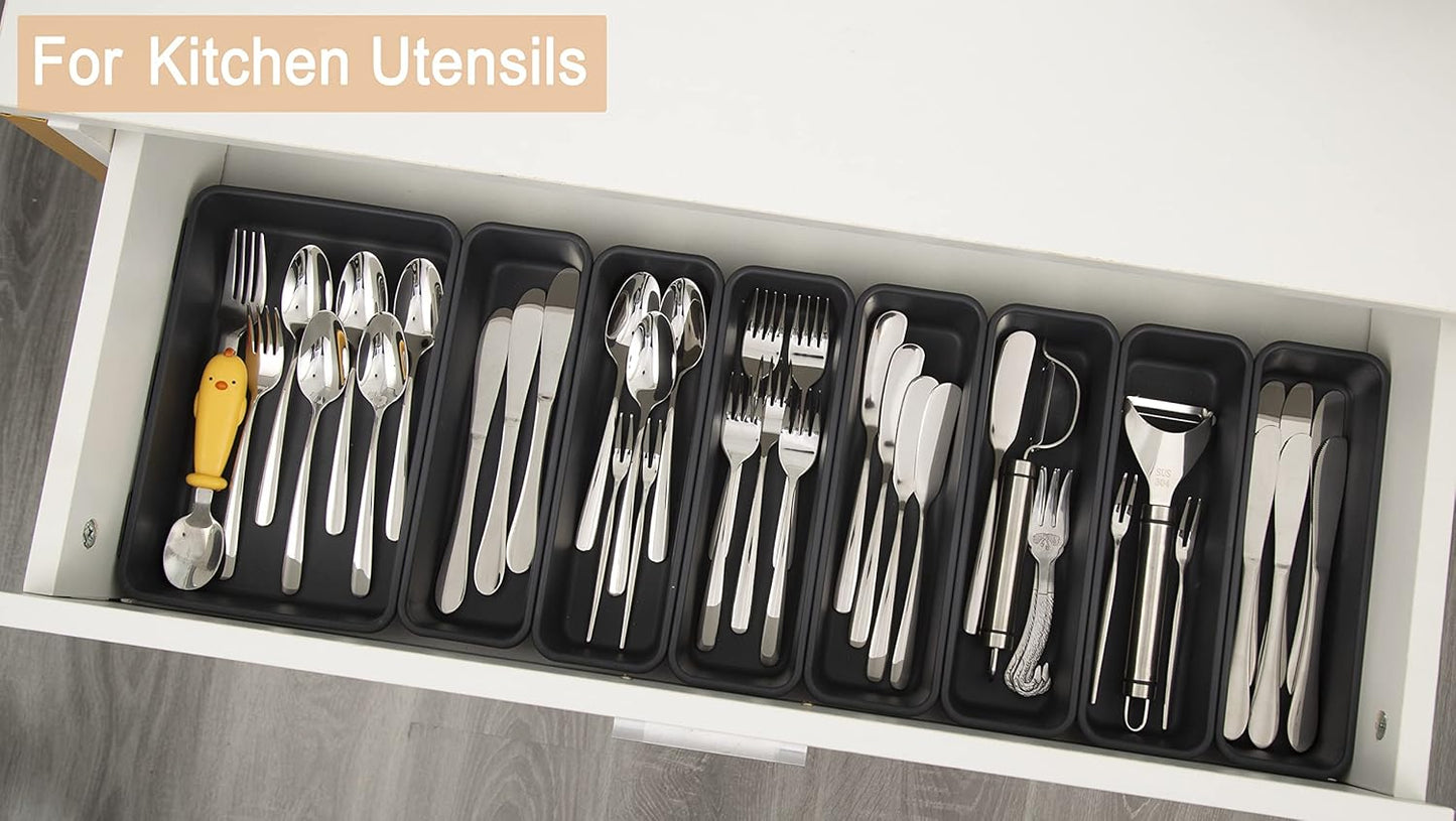 Kutesna 15 PCS Interlocking Desk Drawer Organizer Separator for Office,Bathroom,Kitchen,Makeup（Black）