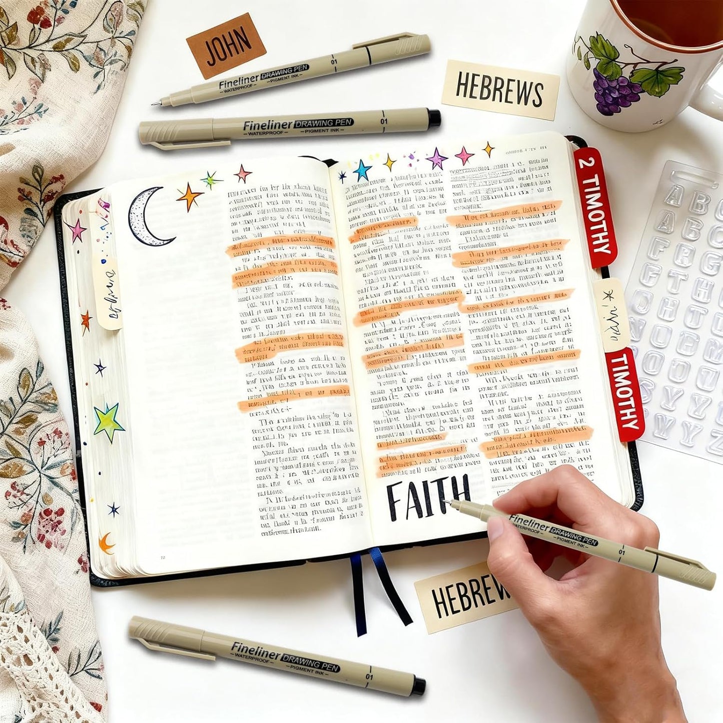 6-Pack Extra Fine Point Writing Pens - 0.25mm Ultra Thin Pen - No Bleed Micro Line Tip Fineliner - Smooth Waterproof Gel Felt Ink Markers Stuff - Bible Journaling Study & Office Supplies