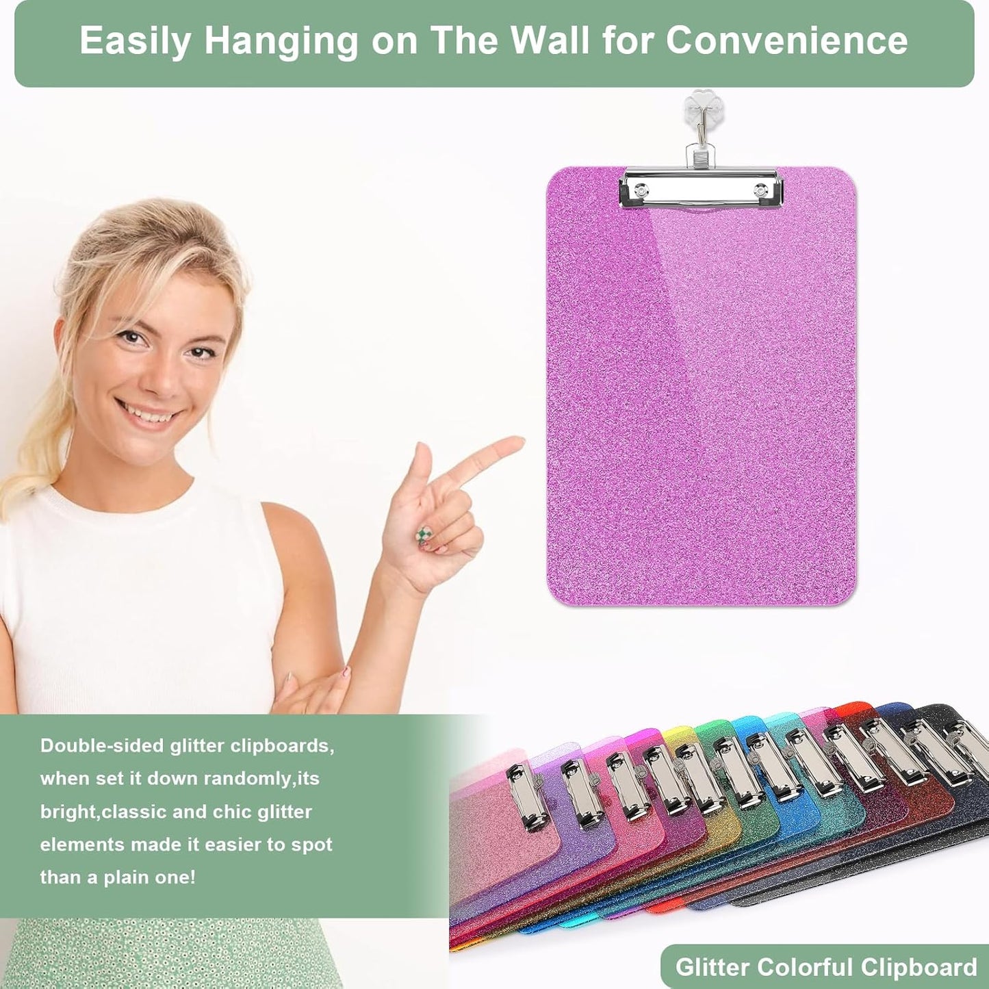 SFLHHDM 1 Pcs Clear Glitter Clipboards, Plastic Clipboard with Pen Holder, Size 8.85 x 12.4 in Shiny Clipboards with Low Profile Clip, Cute Hanging Clipboard for Office School Sparkly Clip Board-Pink