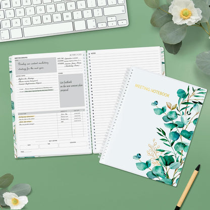 SUNEE Half Meeting Half Note - 7.5"x10" Professional Notebooks for Work - 160 Pages, B5 Size Project Planner, Spiral Meeting Agenda/Minutes Organizer for Women Men, Note Taking, Office & Business