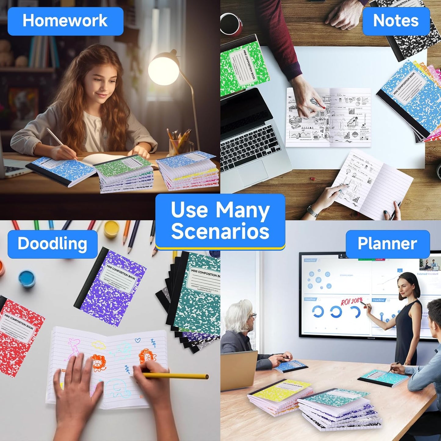 24 Pack 9.75 x 7.5 in Large Composition Notebooks Bulk 12 Color Wide Ruled Composition Books Marble Journal Notebook 60 Sheets per Book for Aldult Student College Office Back to School Supplies
