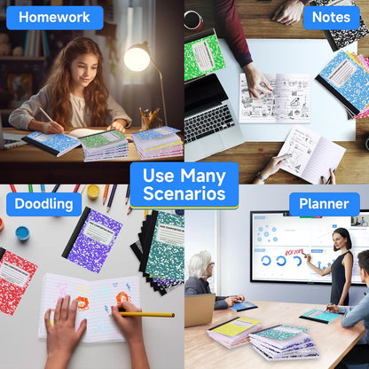 24 Pack 9.75 x 7.5 in Large Composition Notebooks Bulk 12 Color Wide Ruled Composition Books Marble Journal Notebook 60 Sheets per Book for Aldult Student College Office Back to School Supplies