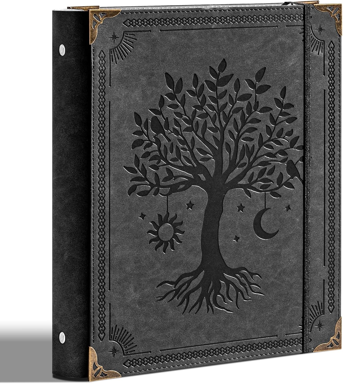 Ovesmusl Leather 3 Ring Binder Fits 8.5"x11" Letter Size Paper, 1 Inch Round Ring Binder Holds 200 Sheets, Notebook Cover Loose Leaf Organizer, Green Tree