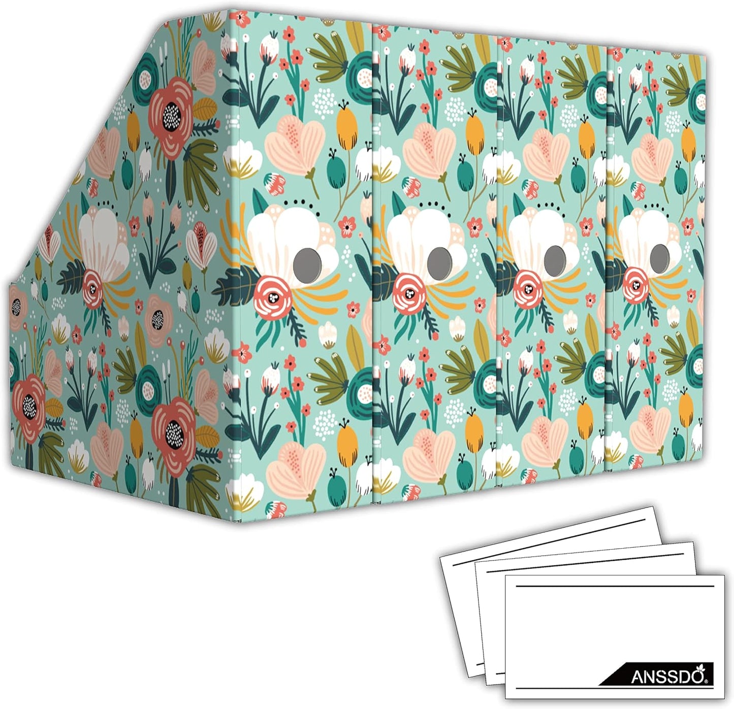ANSSDO 6 Pack Cardboard Magazine Holder - Premium Magazine File Organizer, Large Volume Storage Box as Book Bins or Folder Holder for Desk - Teal Floral