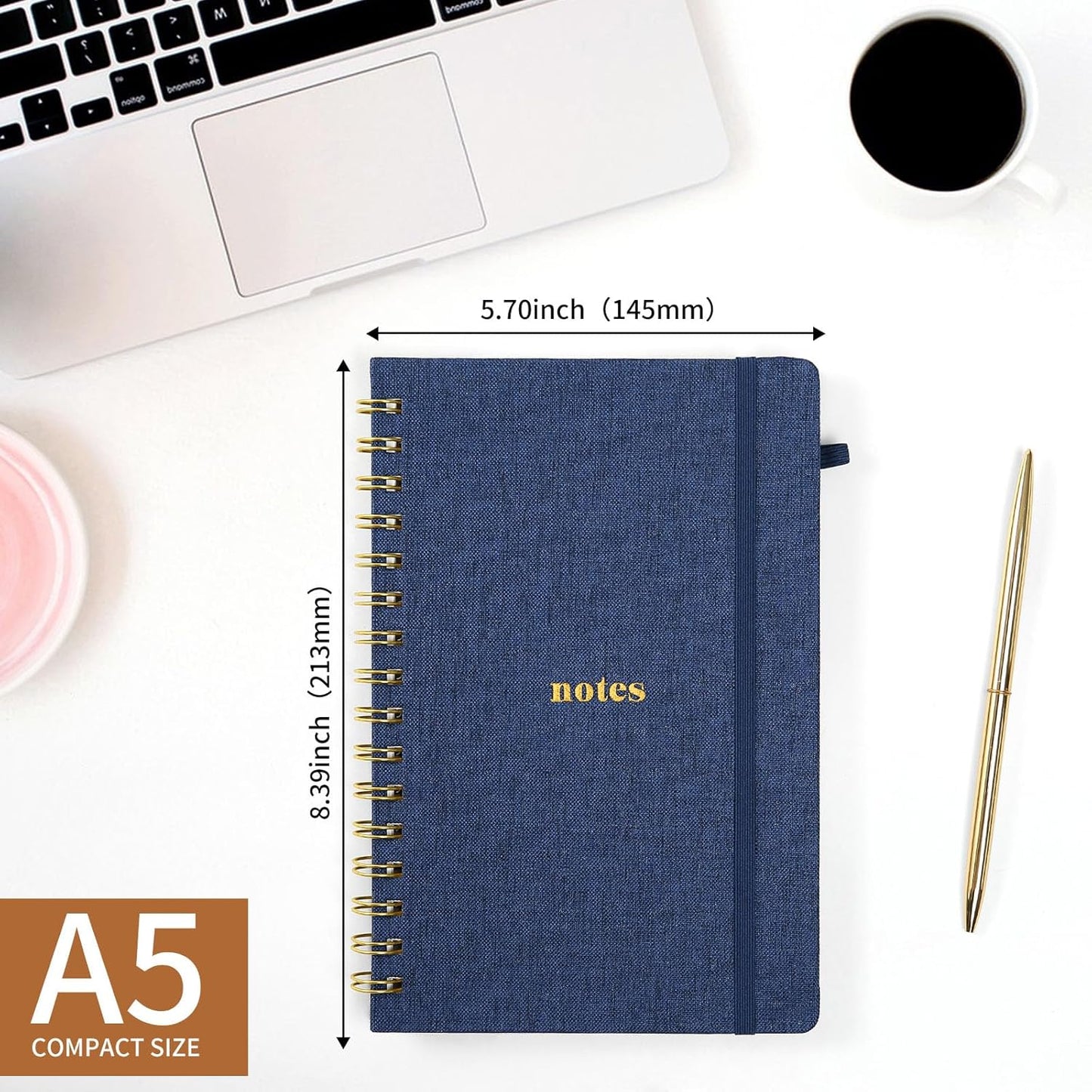A5 Top Spiral Notebook – Hardcover Journal 160 Pages 100 GSM Thick Paper With Elastic Band & Pen Holder Steno Pads College Ruled Writing Notebooks for Work School Travel Pink