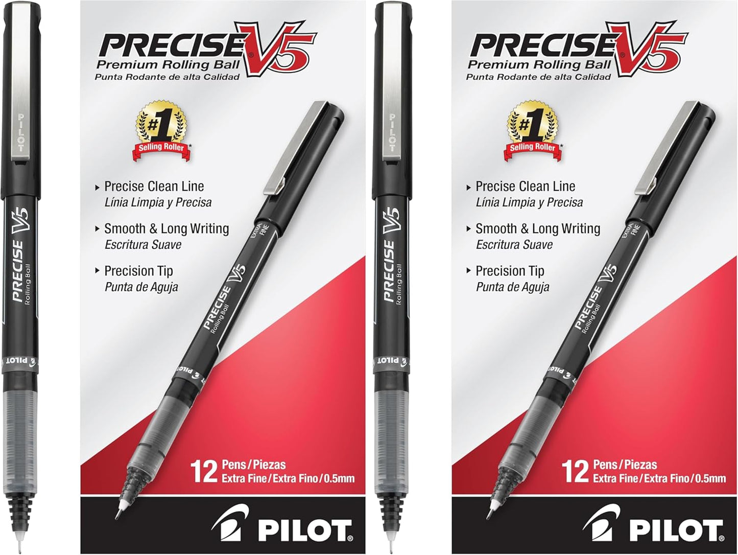 PILOT Precise V5 Stick Liquid Ink Rolling Ball Stick Pens, Extra Fine Point (0.5mm) Assorted Ink Colors, 12-Pack (31888)
