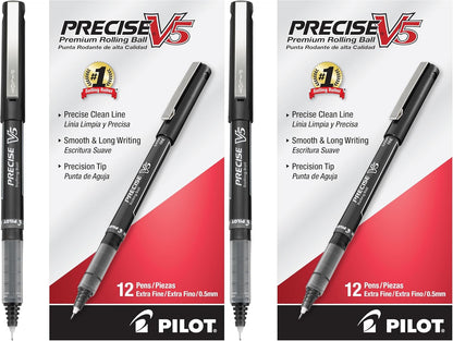 PILOT Precise V5 Stick Liquid Ink Rolling Ball Stick Pens, Extra Fine Point (0.5mm) Assorted Ink Colors, 12-Pack (31888)