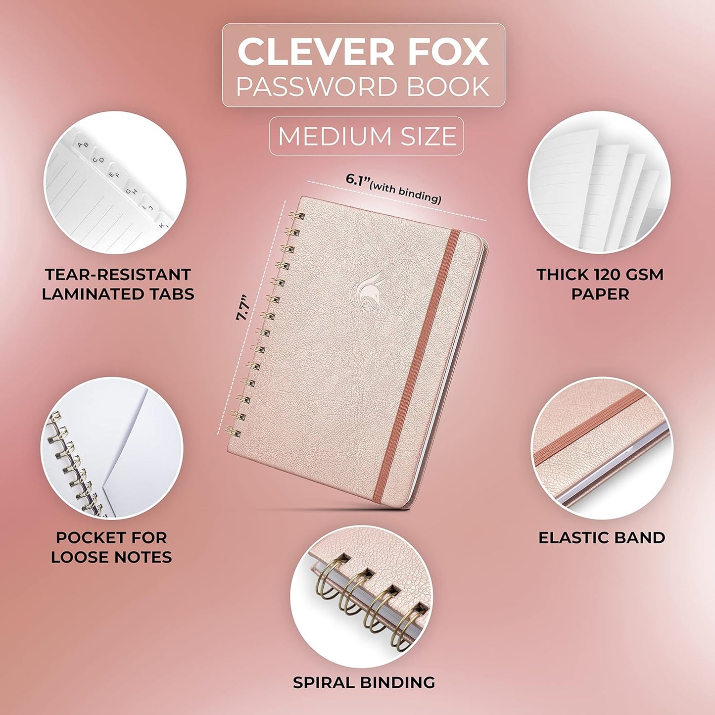 Clever Fox Password Book Spiral – Internet Address & Password Organizer with Laminated Alphabetical Tabs – Password Keeper Journal – Hardcover, Medium Size, 6.1x7.7” (Mystic Blue)