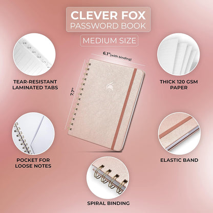 Clever Fox Password Book Spiral – Internet Address & Password Organizer with Laminated Alphabetical Tabs – Password Keeper Journal – Hardcover, Medium Size, 6.1x7.7” (Mystic Blue)