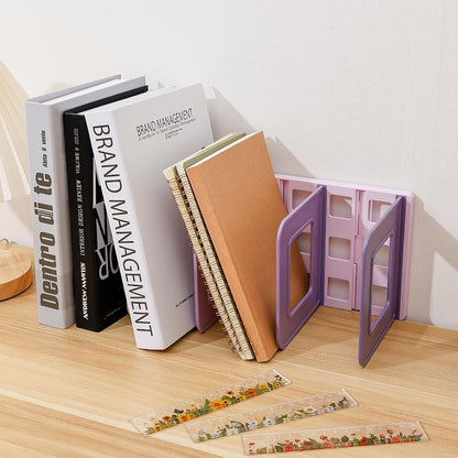 BAYTORY Gradient Desk File Holder, Vertical File Organizer with Adjustable Dividers, Desktop Book Organizer, Binder Shelf for Office Desk (4 Slots, Pink)