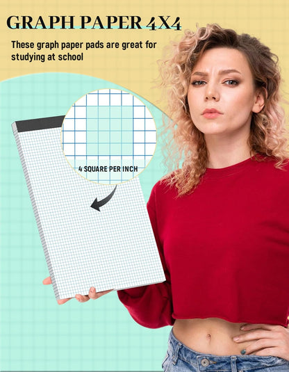 Graph Paper Pads 8.5 x 11, 4x4 Quad Ruled, 3 Pack Grid Paper Pad 8.5 x 11, 30 Sheets Perforated Blueprint Quadrille Letter Size Graphing Notebook for Drafting, Drawing, Engineering