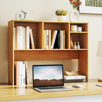 Tangkula Desktop Bookshelf, Countertop Storage Hutch with 5 Shelves for Computer Desk, Desk 3-Tier Display Rack, Multipurpose Wood Desktop Hutch Storage Organizer for Dorm Office Home