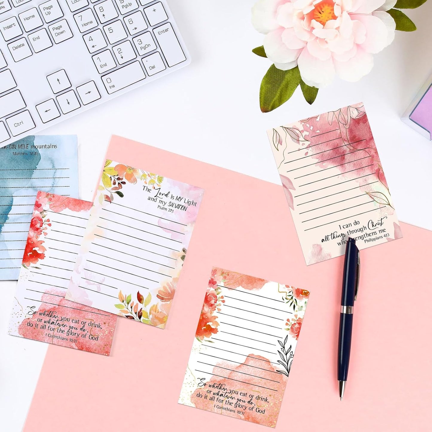 Gersoniel 8 Pack Christian Sticky Notes Gifts for Mothers Day Bulk for Church Small Scripture Inspirational Memo Pads Floral Adhesive Religious Bible Verse Quotes Notepads, 4 x 5.5 Inch(Simple Style)