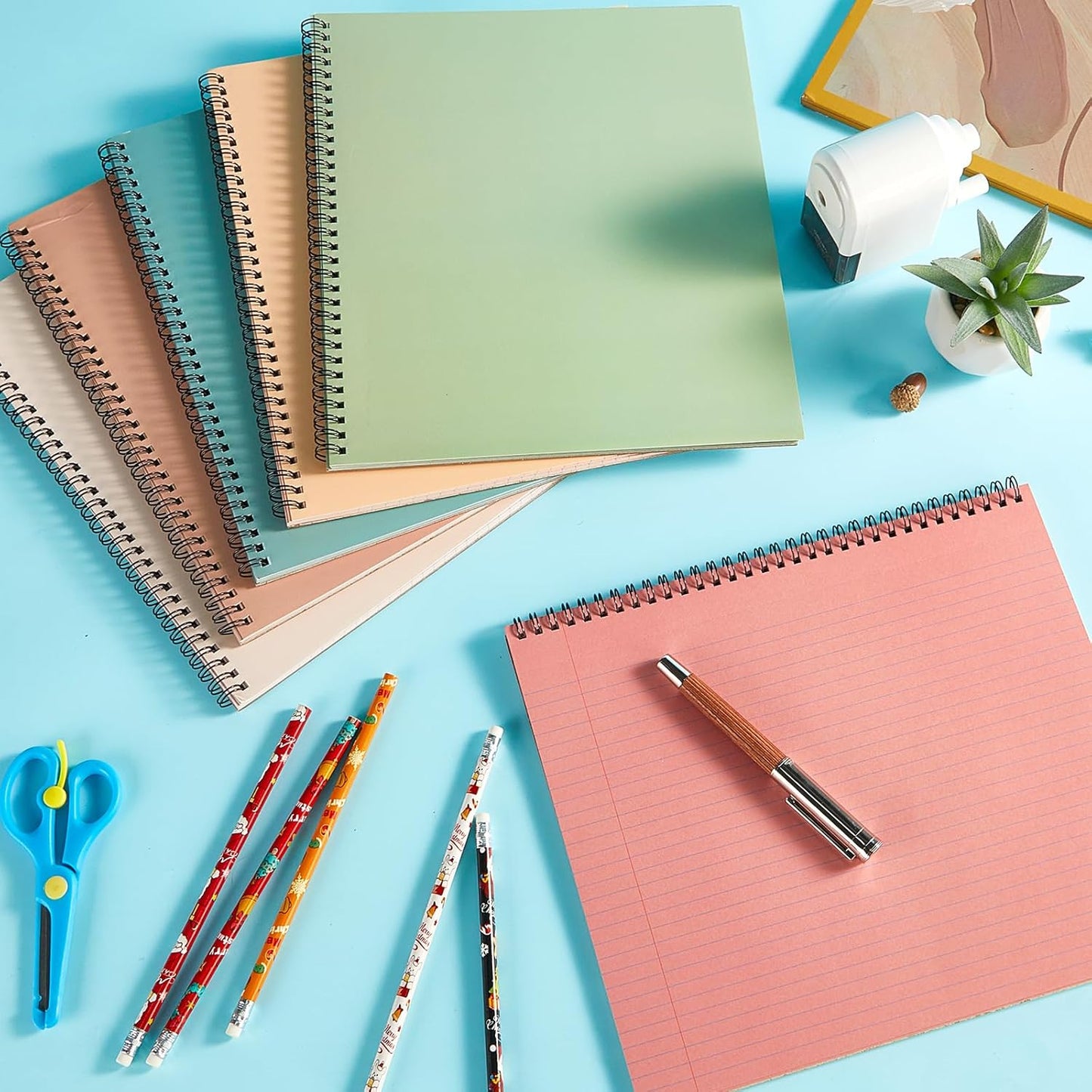 gisgfim 6 Packs 9.5" x 11" Landscape Note Pads College Ruled Notebooks Perforated Notepads 40 Sheets Punched Top Spiral Bound Notebooks 80GSM Lined Notepads for School,Office,Home (Vintage Color)