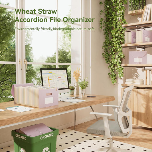 EcoStash Wheat Straw Accordion File Organizer, 26 Pockets Expanding File Folder, Monthly Bill Receipt Organizer with A-Z Tabs, BPA Free, Letter/A4 - Strawberry Pink