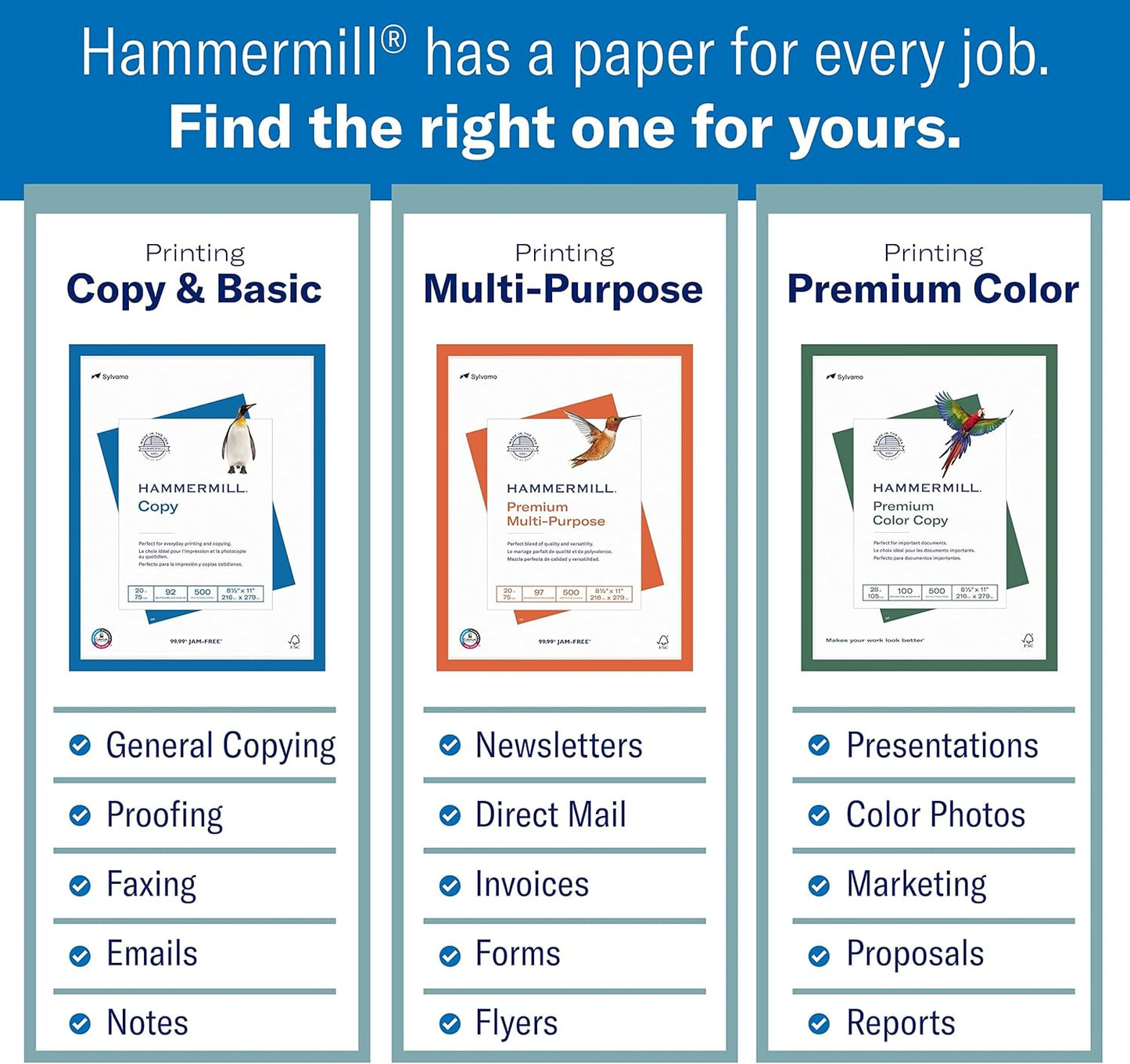Hammermill Colored Paper, 24 lb Blue Printer Paper, 8.5 x 11 - Made in the USA, Pastel Paper, 103671R-1 Ream (500 Sheets)