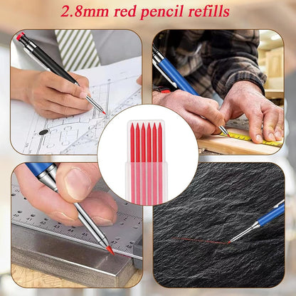 TuTuYa 36 Pencil Refill with 1 Solid Carpenter-Pencil, 2.8mm Waterproof Lead Refills Replacement, with Sharpener, Long Reach/Deep Hole/Long Nose for Architect &Carpenter Woodwork Construction Building