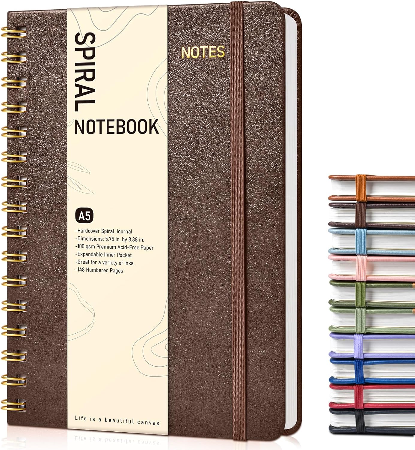 Lined Spiral Journal Notebook, A5 Hardcover Spiral Journals for Women Men, 150 Numbered Pages Spiral Bound Notebook, 100 GSM College Ruled Notebooks for Work, Note Taking 5.75" x 8.38", Olive Green