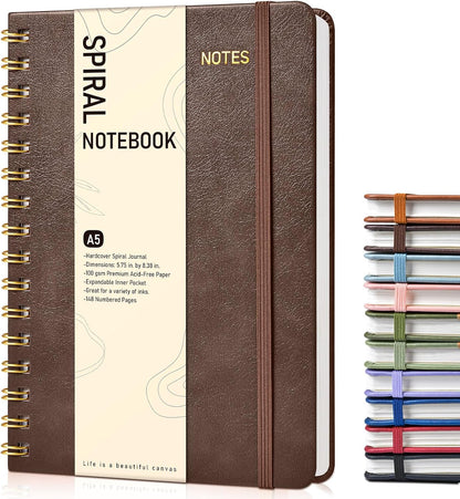 Lined Spiral Journal Notebook, A5 Hardcover Spiral Journals for Women Men, 150 Numbered Pages Spiral Bound Notebook, 100 GSM College Ruled Notebooks for Work, Note Taking 5.75" x 8.38", Olive Green
