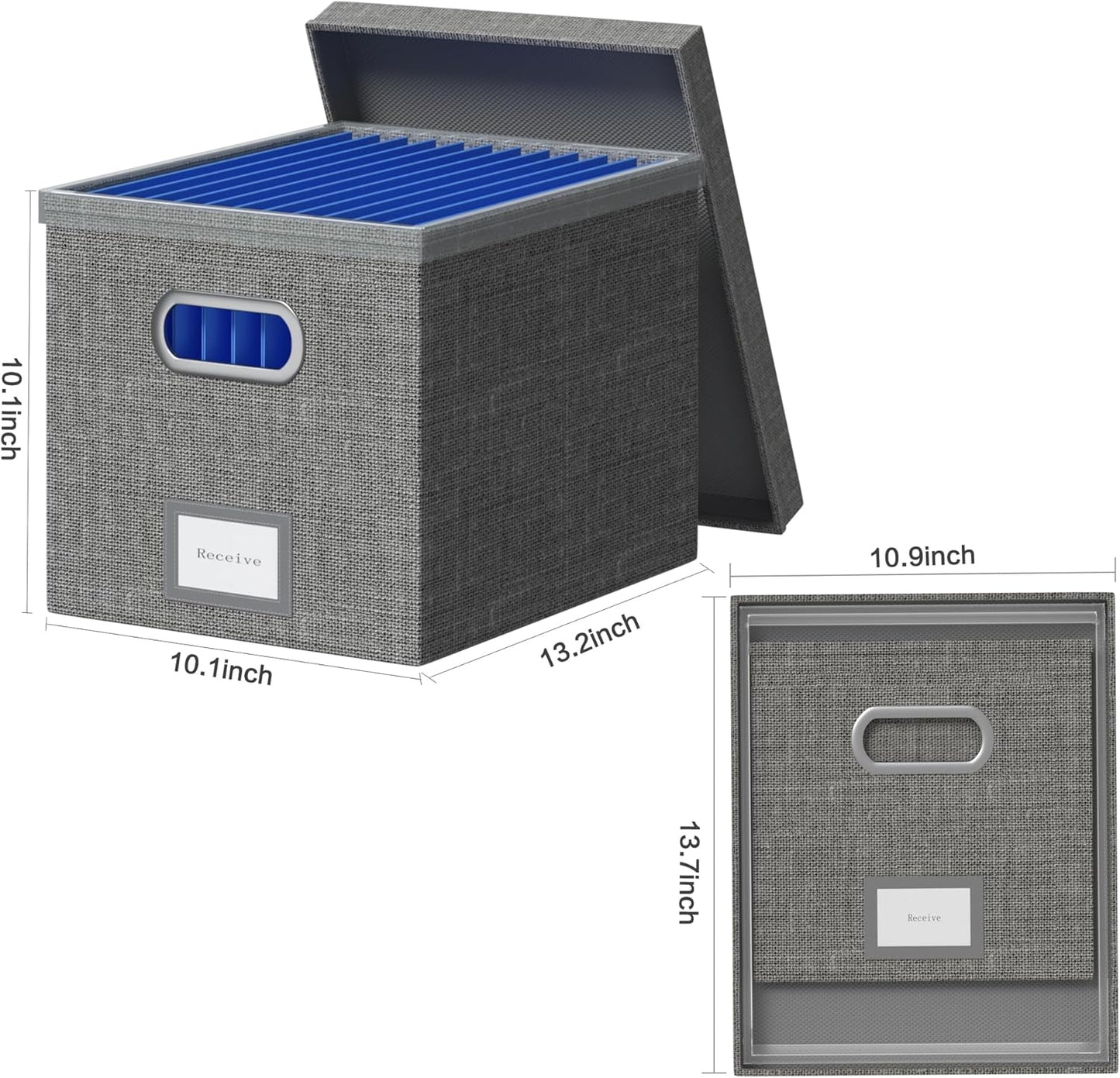 File Organizer Box - File Boxes for Hanging Files with Lid Set of 2 Decorative Hanging Folders Letter Size Organizer with One-Piece Plastic Frame Slides (Grey, 13.2 * 10.1 * 10.1in(2Pack))