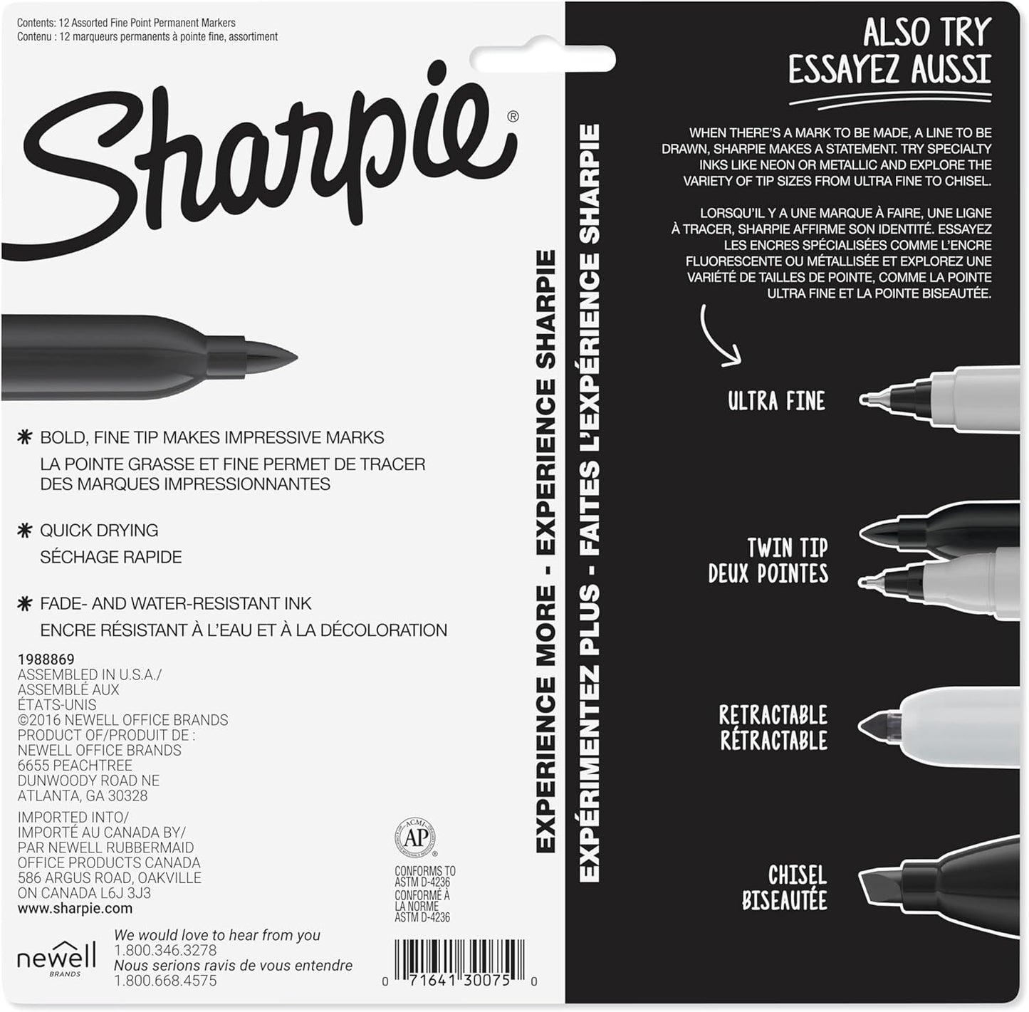 Sharpie Permanent Markers, Fine Tip, 12 Count - Quick Drying, Fade Resistant, Arts & Crafts, Desk, Office Supplies