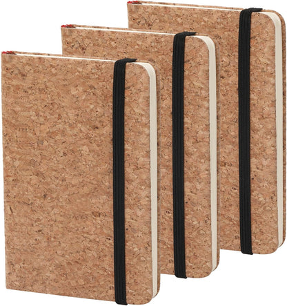 BOBO RABBIT 3 Pack Pocket Journal Notebooks Small Mini Notebook for Note Taking Little Compact A6 Size Hardcover Cork Notepads for School Office Traveler Diary, 3.7"x5.7", Total 600 Pages