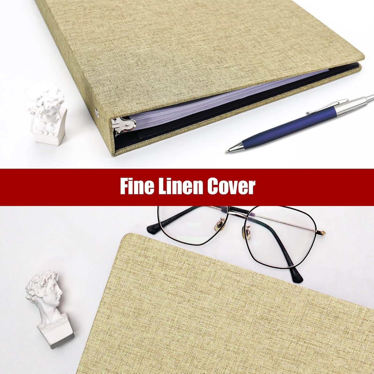Vienrose 3 Ring Binder 1 Inch Round Rings with Linen Fabric Cover, Fits 8.5 x 11 Inch Paper, Durable Organizer for School, Office, Home, Recipes, Grey