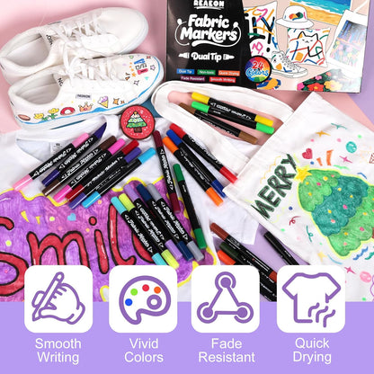 Reaeon Black Fabric Markers, Dual Tip Fabric Paint Markers, Permanent Fabric Pens for Clothes, T Shirts, Canvas, Bags (6pack)