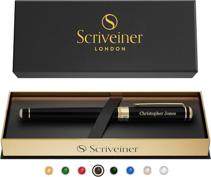Scriveiner Midnight Blue Rollerball Pen - Stunning Blue Lacquer Luxury Pen, Chrome Finish, Schmidt Ink Refills, Men & Women, Professional, Executive Office, Nice Pen