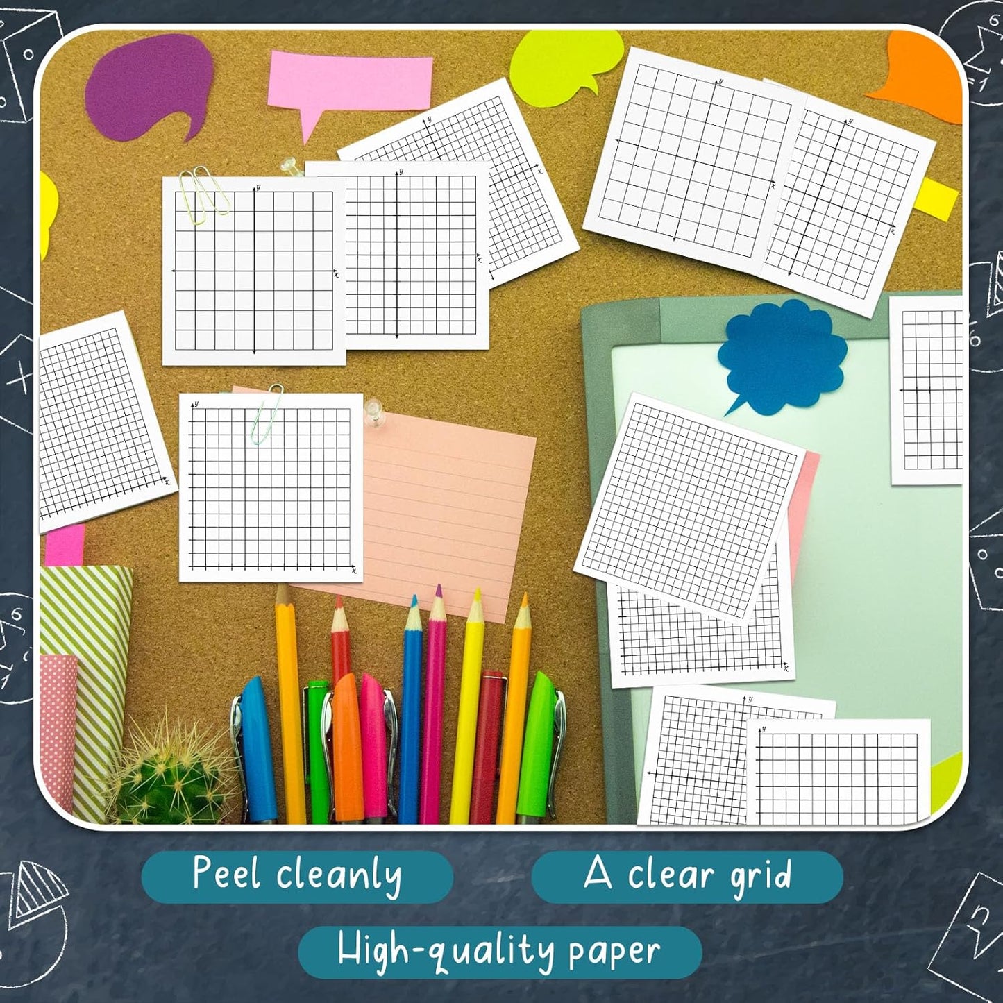 Sabary 8 Packs Graph Paper Sticky Notes 400 Sheets 3 x 3 Inch Lined Mini Graph Pads 20 x 20 Four Quadrant Adhesive Grid Sticky Notes for Office School Math Supplies(8 Pads)