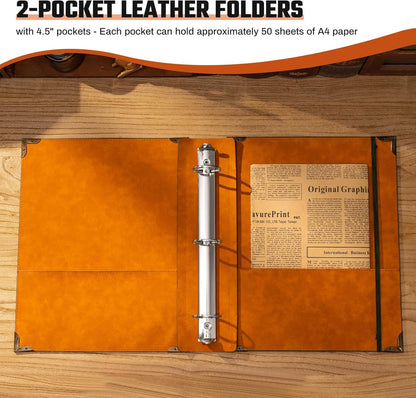 Ovesmusl Leather 3 Ring Binder Fits 8.5"x11" Letter Size Paper, 1 Inch Round Ring Binder Holds 200 Sheets, Notebook Cover Loose Leaf Organizer, Green Tree