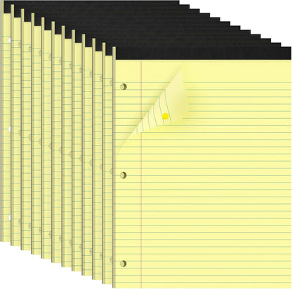 HAUTOCO 12 Pack 8.5 x 11 Legal Pads White Wide Ruled Notepads Perforated Writing Pads, 30 Sheets Per Notepad, 3-Hole Punched Paper, Writing Note Pads for School, Home, Office, Business